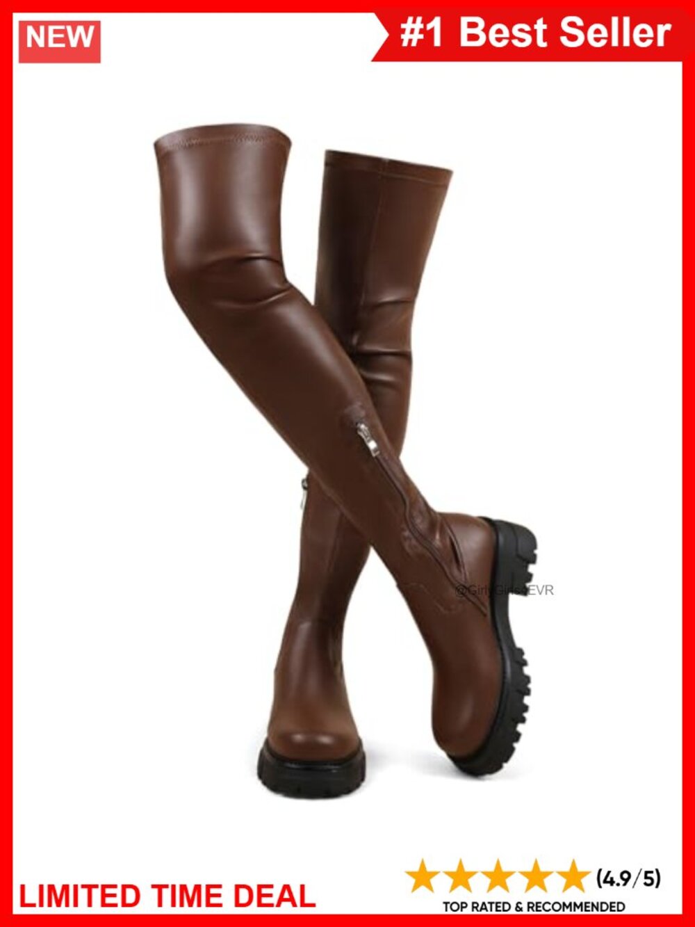 PU Leather Thigh High Over Knee Boots Chunky Block Heel Round Toe